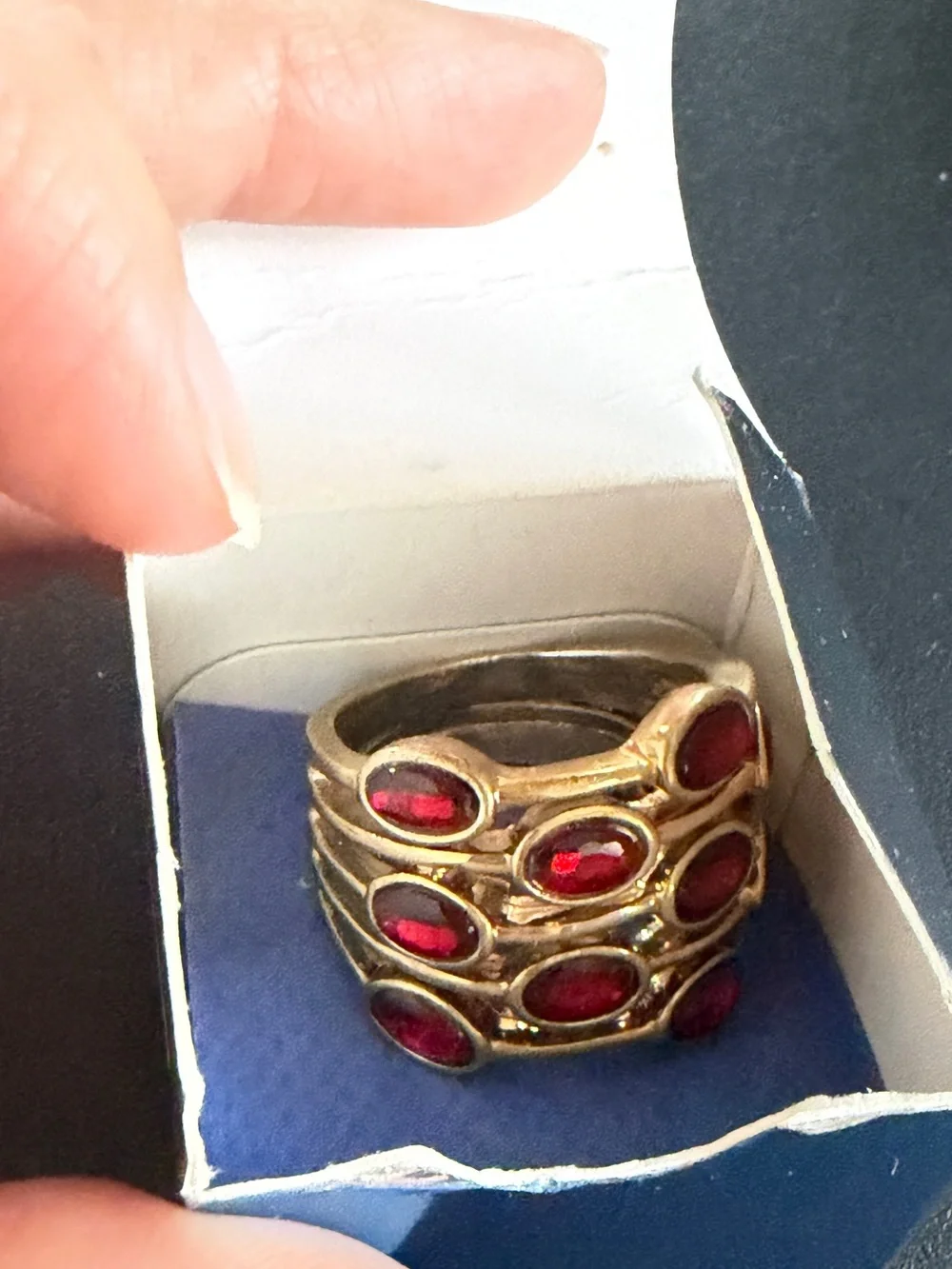Avon Women’s Gold-Tone Multi-Row Red Stone Ring